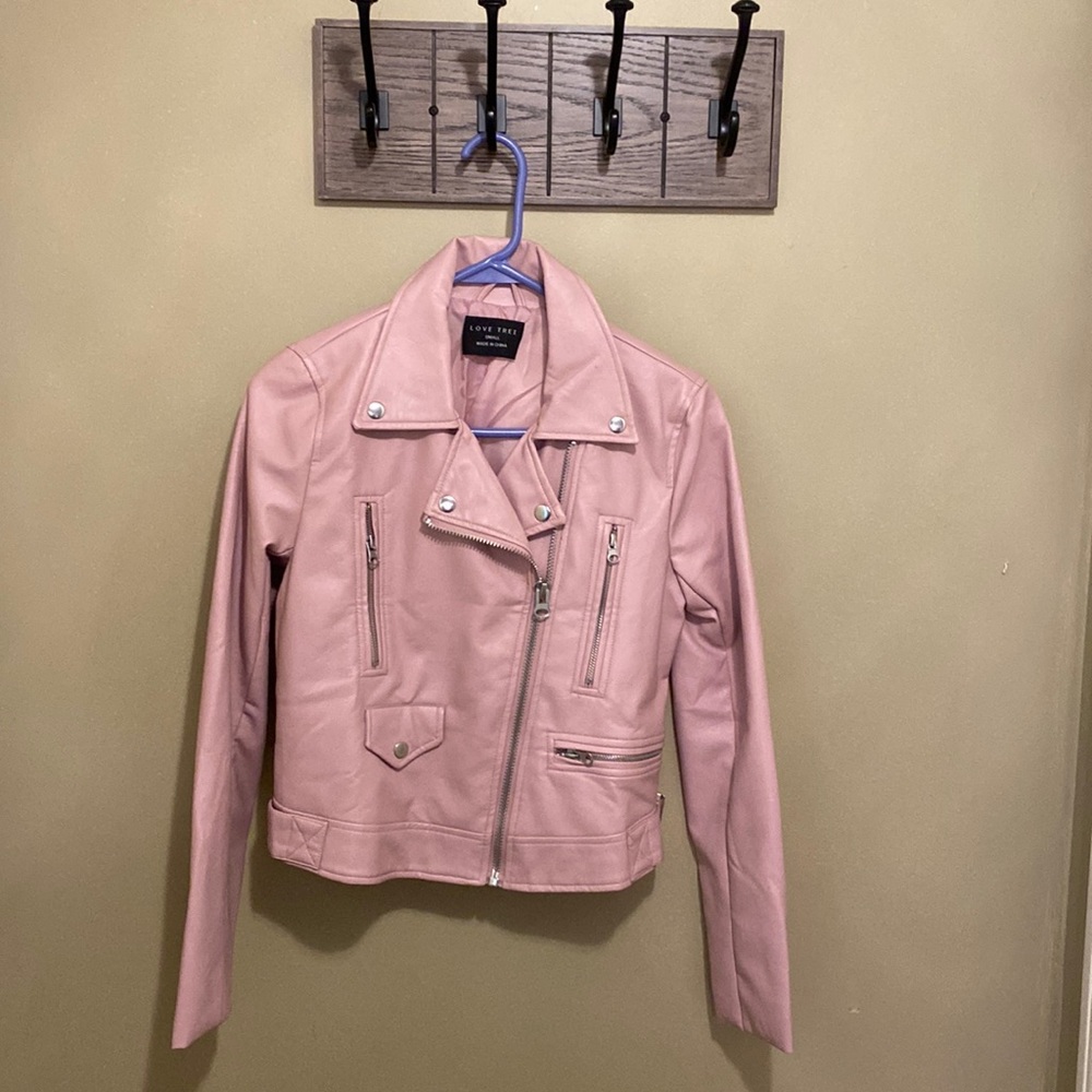Pink faux zip up jacket. Size small